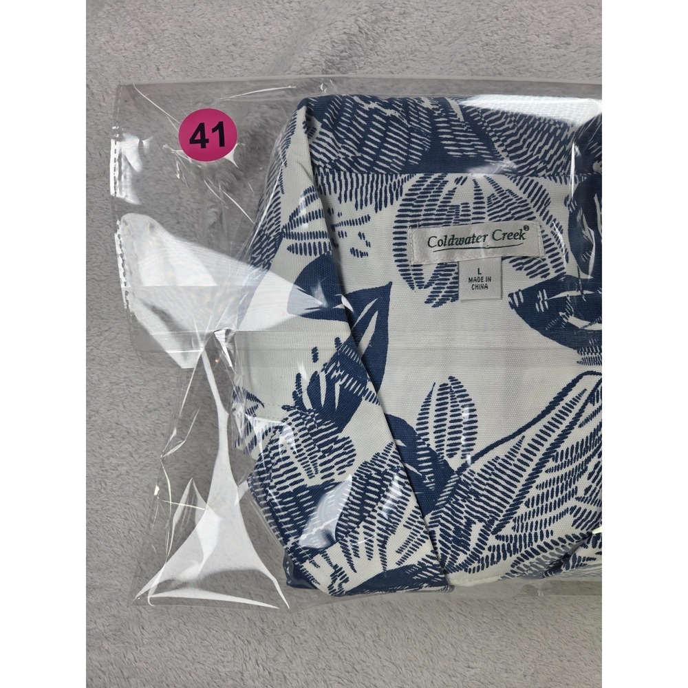 Coldwater Creek Womens L Blue White Tropical Leaf Cotton Blazer Jacket Coastal - Picture 9 of 9